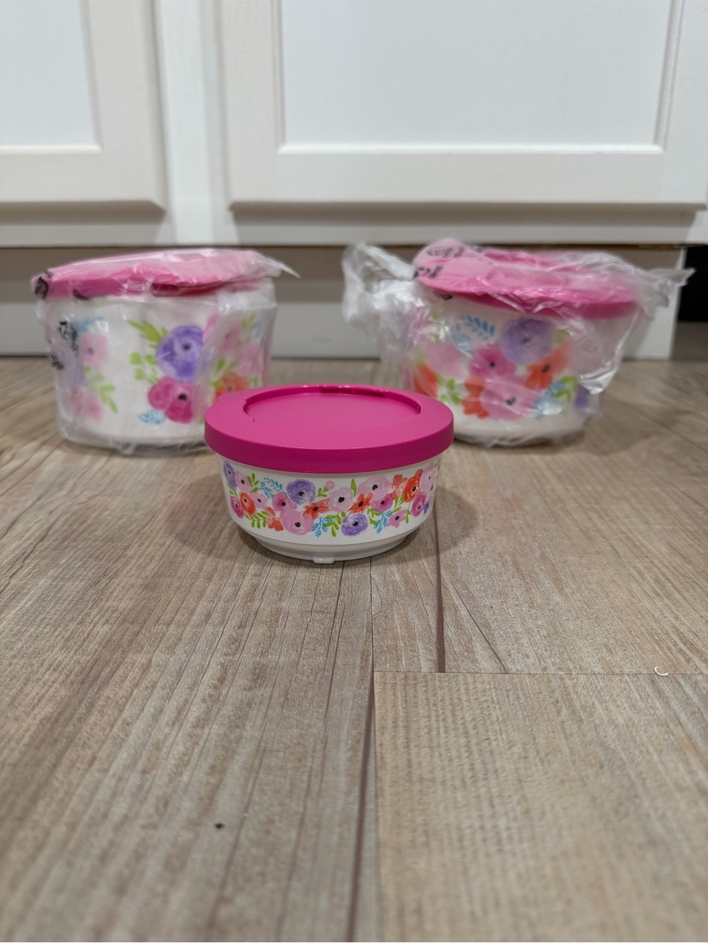 Tupperware Art of Spring storage bowl set with Pink Lid